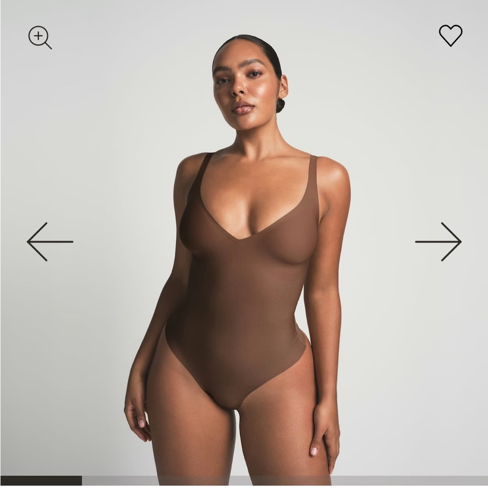 SKIMS Chocolate Brown Unlined Plunge Thong Bodysuit